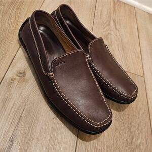 NWOT Geox Respira Brown Leather Slip-On Driving Loafers Size 45
